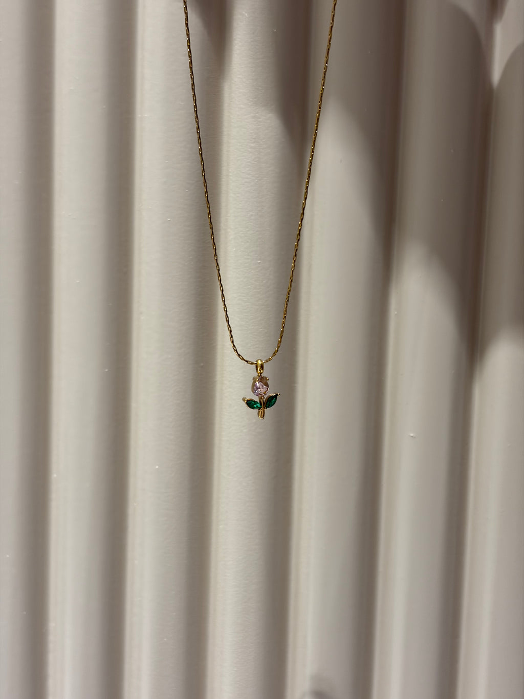 Pink green blush tulip necklace