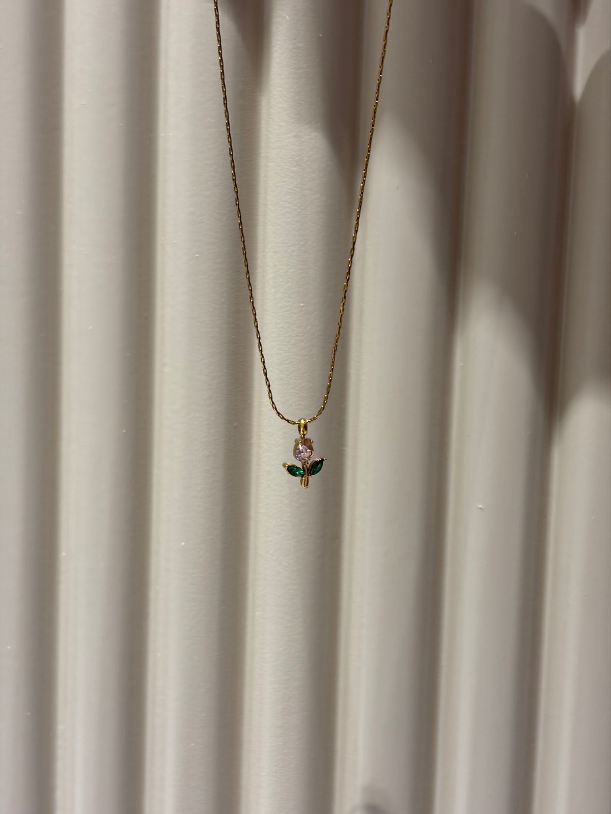 Pink green blush tulip necklace
