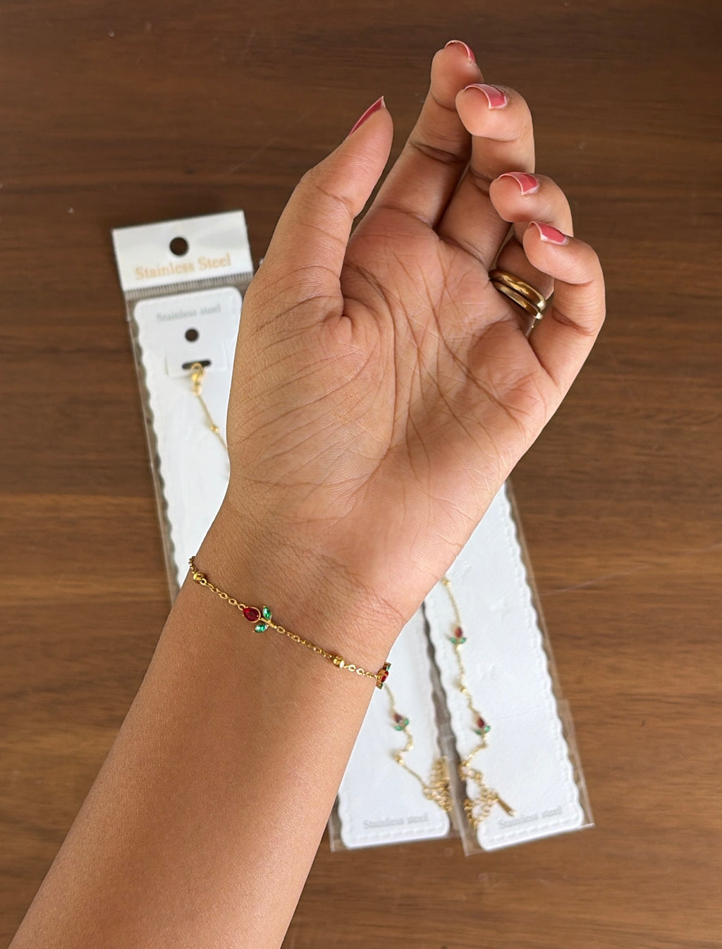 Minimal red tulip bracelet