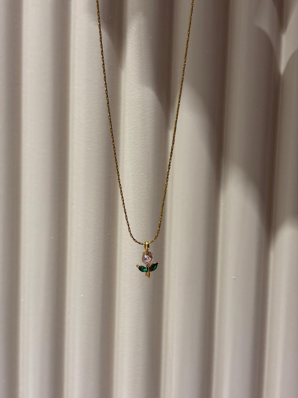 Pink green blush tulip necklace