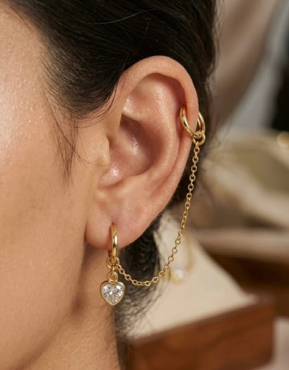 Detachable chain hearts earrings