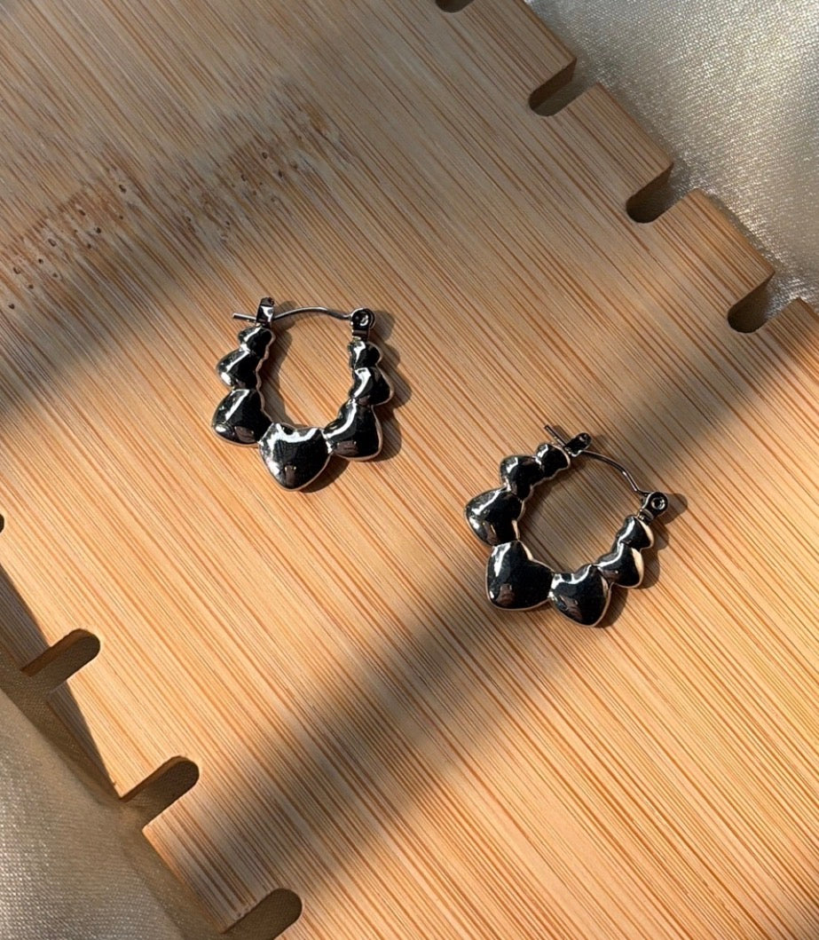 Heartly Silver Hoops